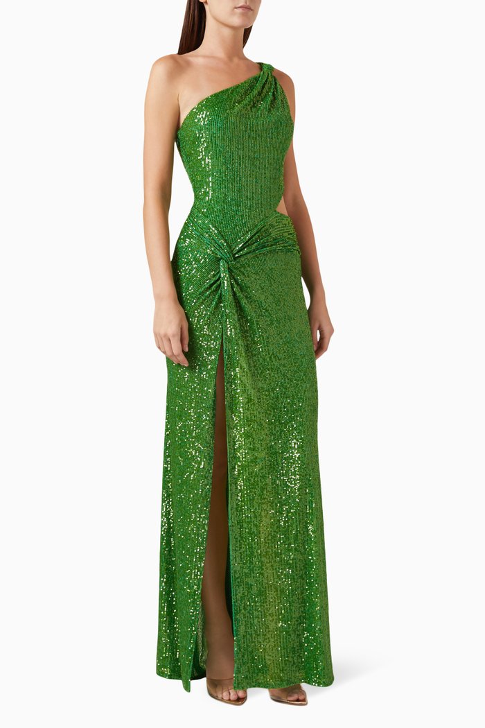 

Strapless Sequin-embellished Gown, Green
