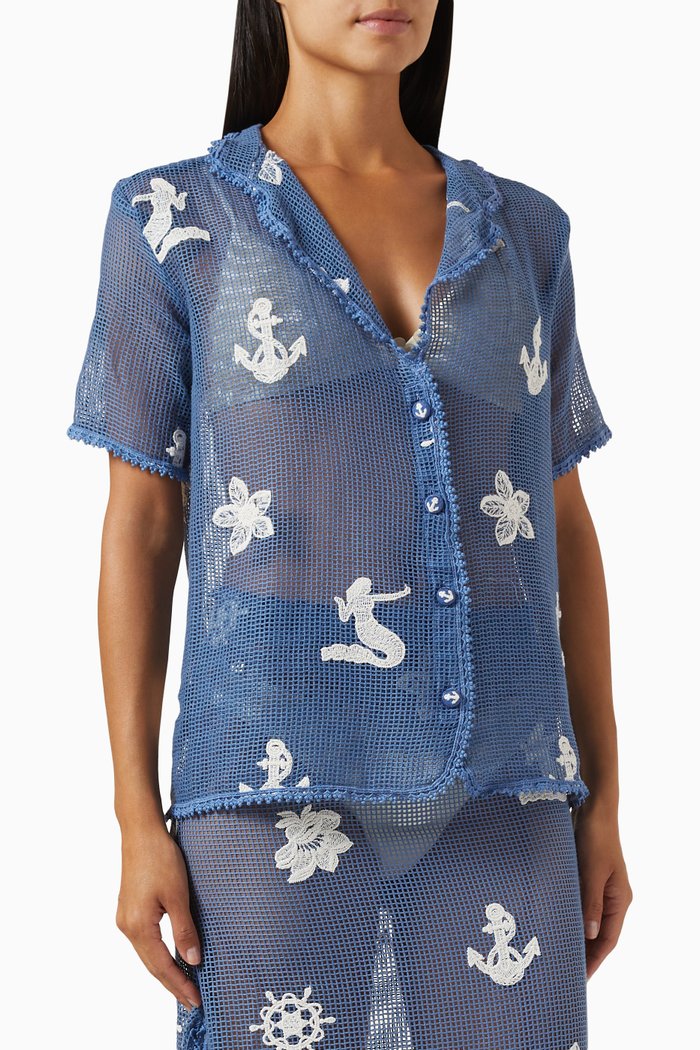 

Axel Kai Sheer Shirt in Cotton-blend, Blue