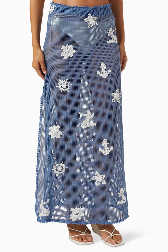 

Cyprus Kai Sheer Maxi Skirt in Cotton-blend, Blue