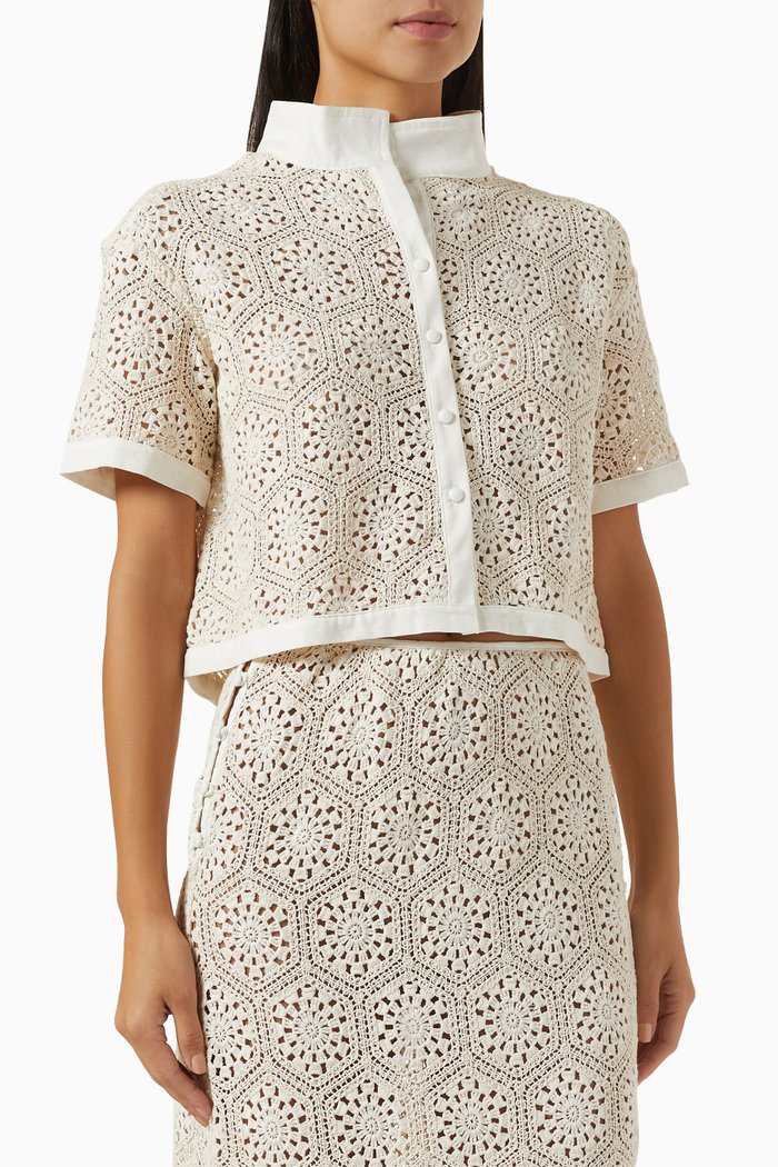 

Shell Crochet Shirt in Cotton-blend, White