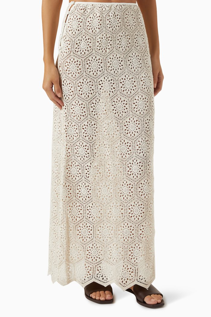 

Tove Crochet Maxi Skirt in Cotton-blend, White