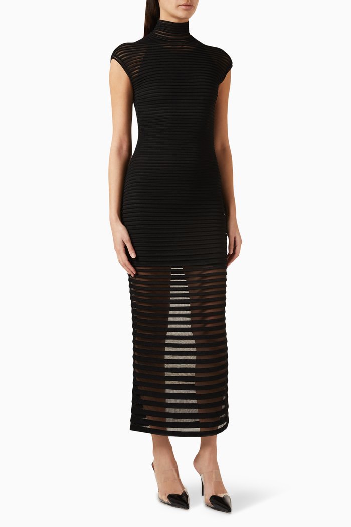 

Striped Sheer Maxi Dress in Stretch-viscose, Black