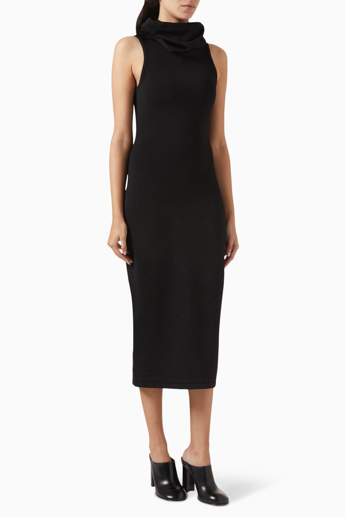 

Hooded Midi Dress in Stretch-viscose, Black