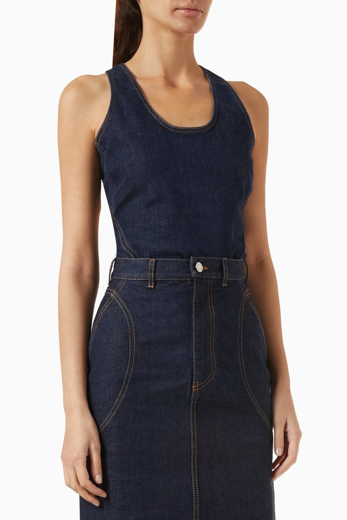 

Crossback Bodysuit in Stretch Denim, Blue