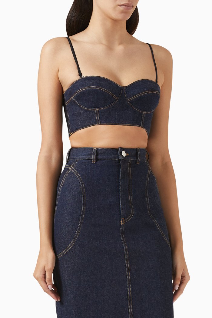 Bustier Bra Crop Top in Denim, Blue