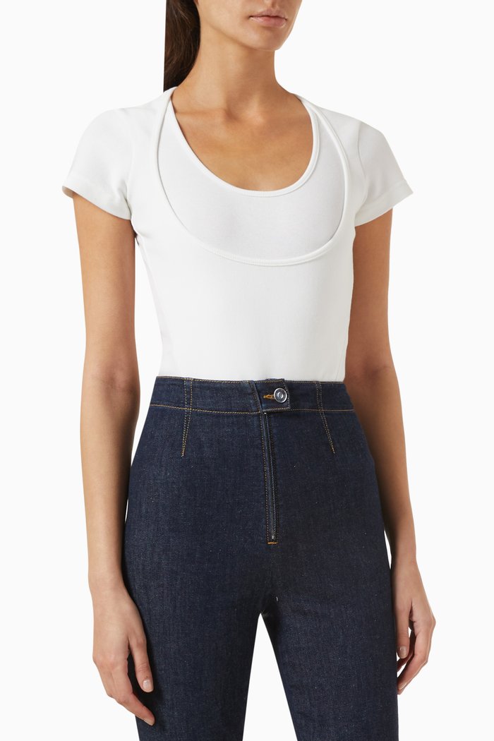 Neckline Bodysuit in Cotton, White