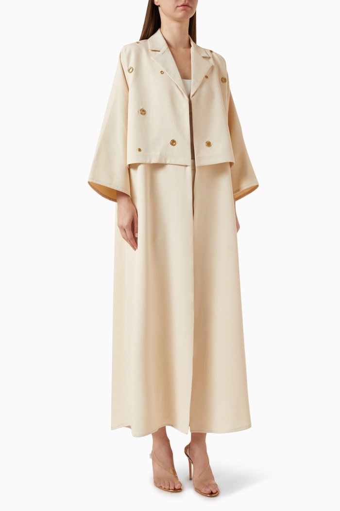 

Eyelet Detail Coat-style Abaya, Neutral