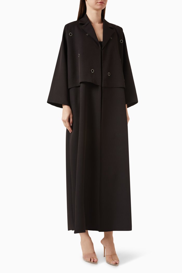 

Eyelet Detail Coat-style Abaya, Black