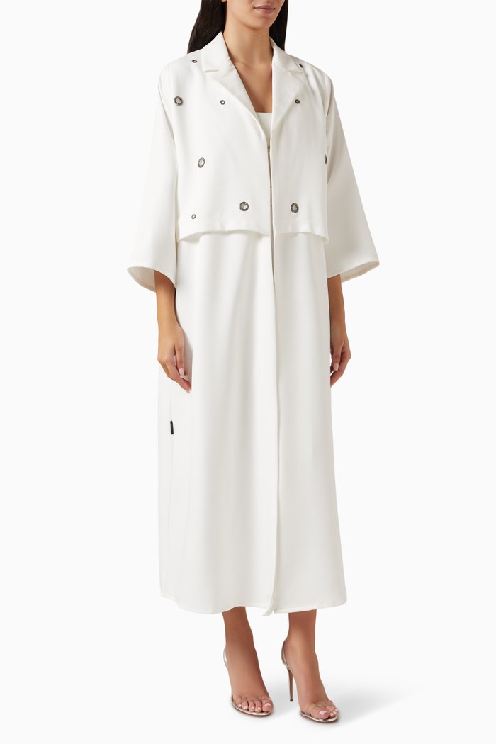 Eyelet Detail Coat-style Abaya, Neutral