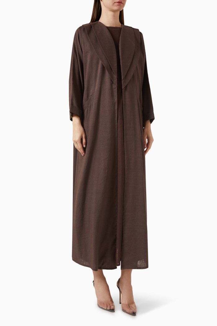 

Layered-collar Abaya Set, Brown