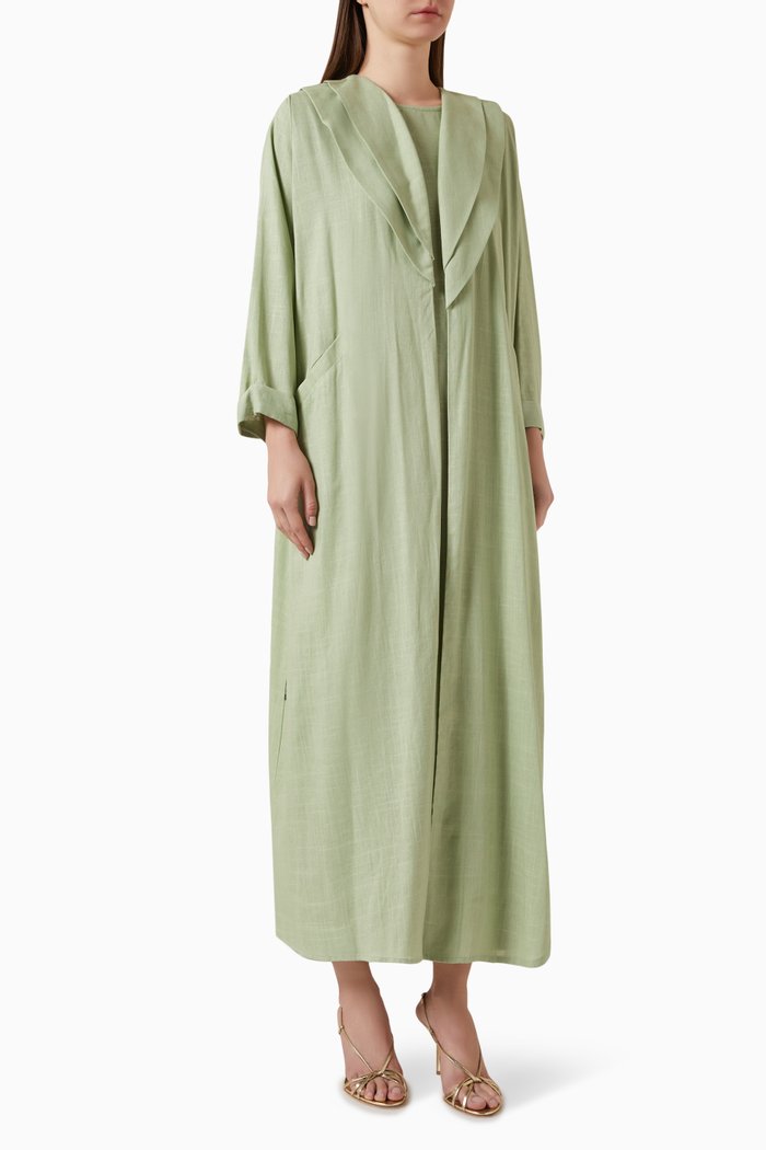 

Layered-collar Abaya Set, Green