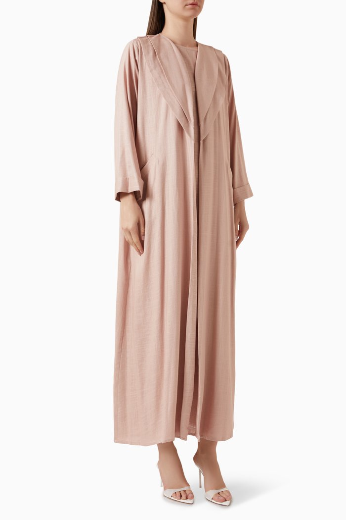 Layered-collar Abaya Set, Pink