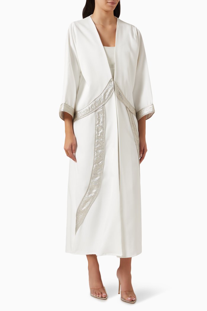 

Metallic Panel Abaya, White