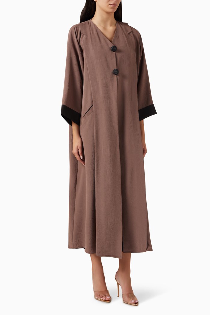 

Contrast Button Abaya, Brown