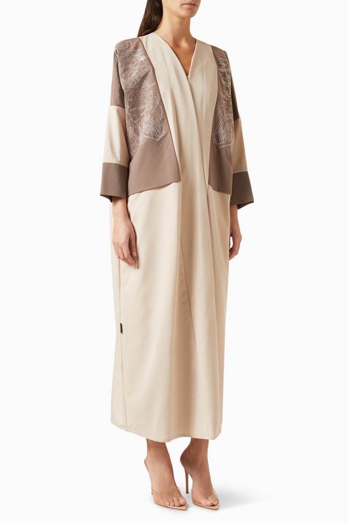 

Contrast Embroidered Panel Abaya, Neutral