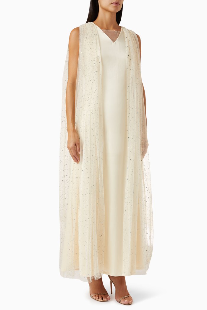 

A-line Cape Maxi Dress in Satin, Yellow