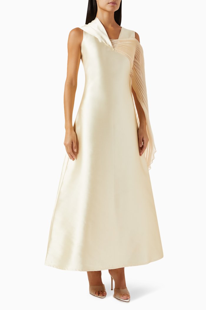 Collar Maxi Dress in Satin, Yellow