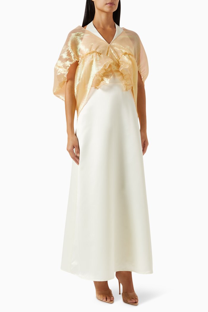 

Halterneck Cape Maxi Dress in Satin, Yellow