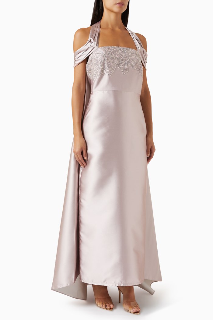 

Crystal-embellished Cape Dress in Satin, Pink