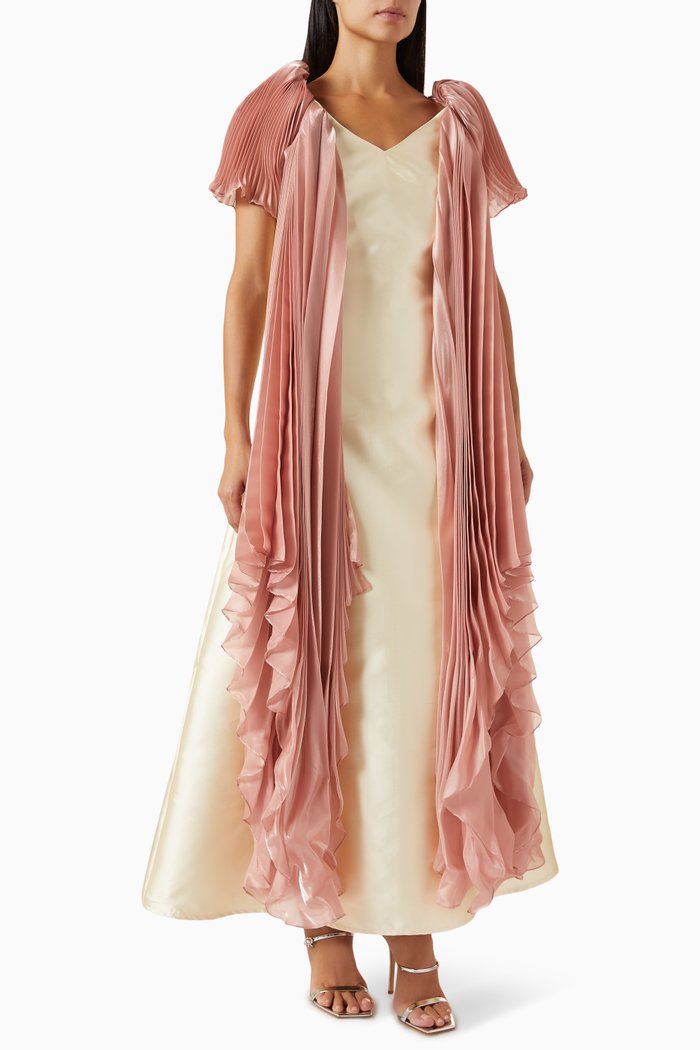 

Pleated-sleeve Maxi Dress in Satin, Neutral