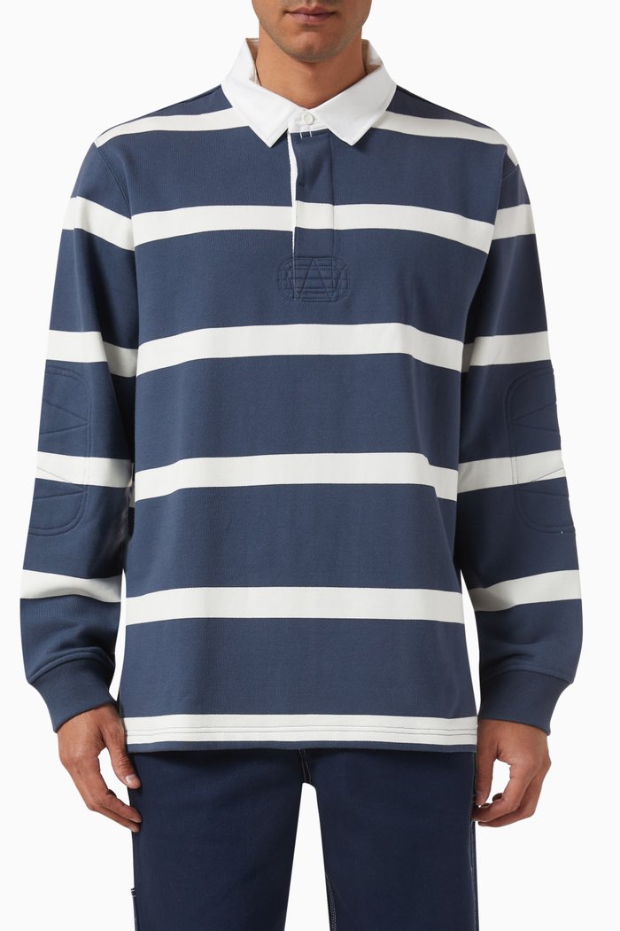 Striped Rugby Shirt in Heavyweight French Terry, Blue
