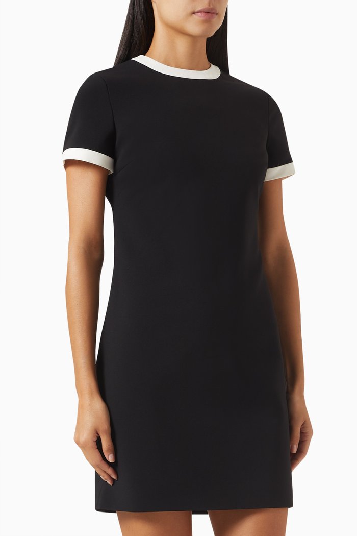 

Short-sleeve Mini Dress in Crepe, Black