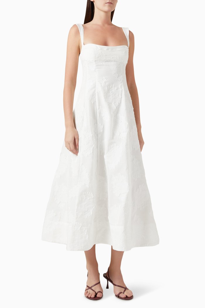 

Emilia Embroidered Dress In Jacquard, White
