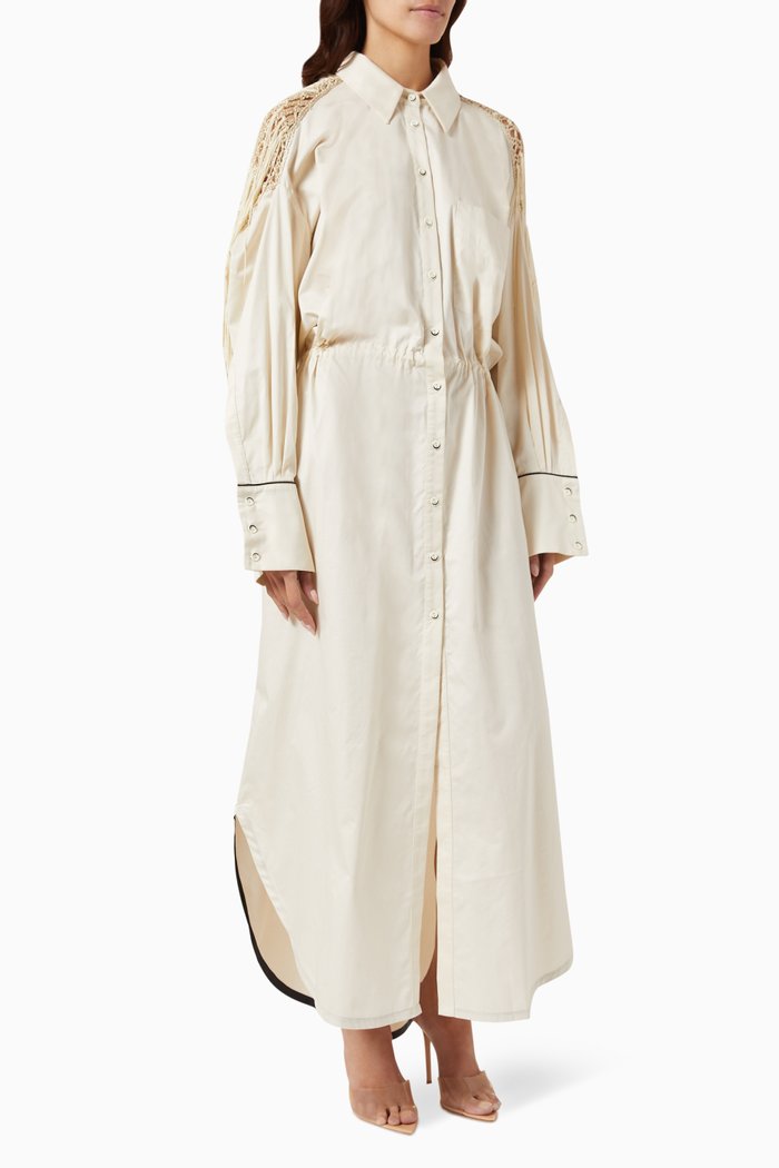 

Crochet-detail Shirt Maxi Dress, Neutral