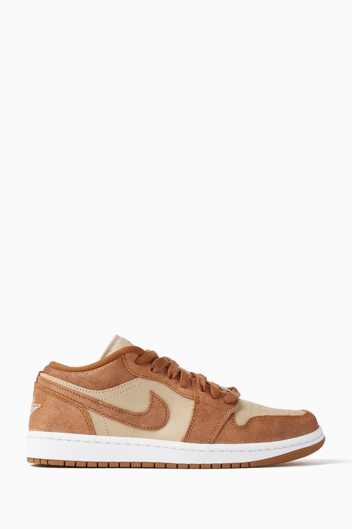 

Air Jordan 1 Low Top Sneakers in Leather & Suede, Brown