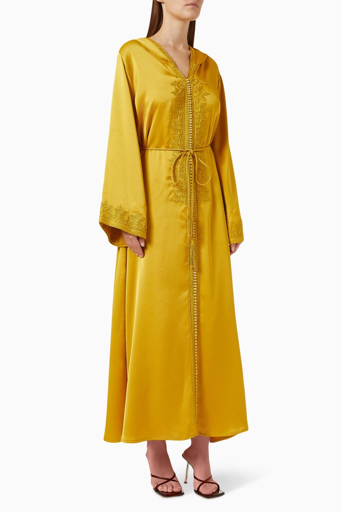 

Moroccan Embroidered Hooded Kaftan Dress, Yellow