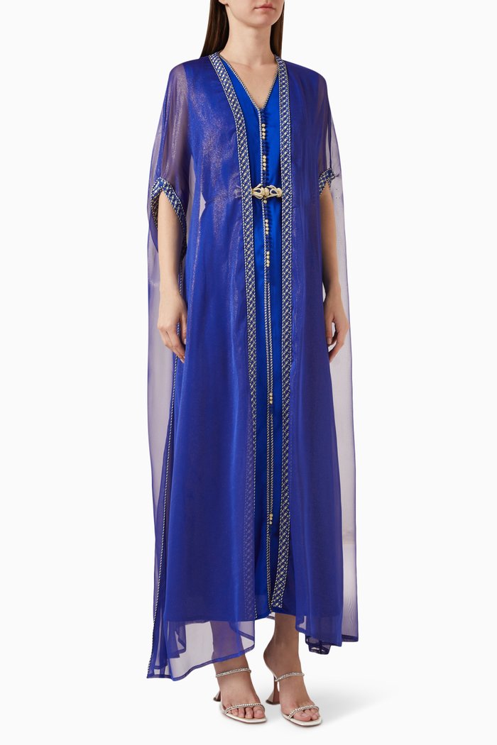 

Moroccan Embroidered Kaftan Set, Blue