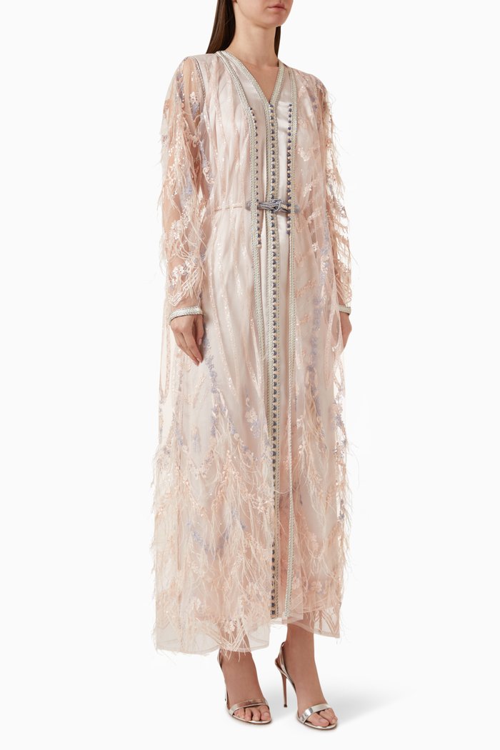 

Morrocan Floral-embroidered Kaftan Set, Pink
