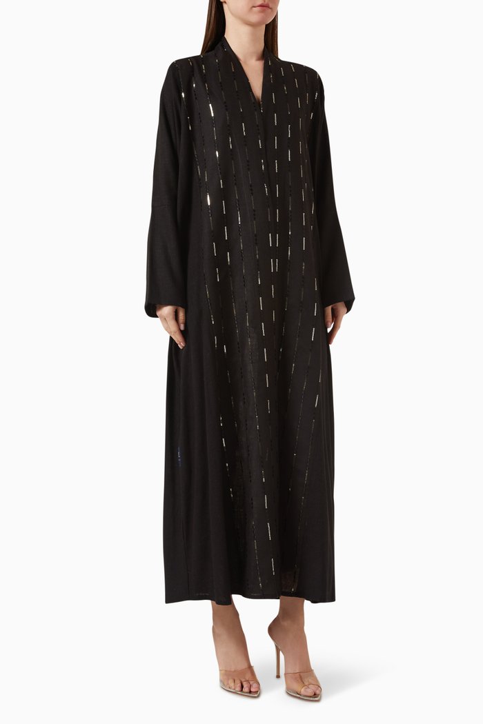 

Sequin-embellished Abaya in Crepe, Black