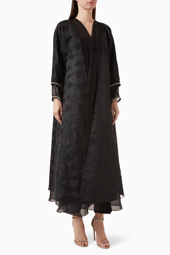 

Crystal-embellished Abaya in Organza, Black
