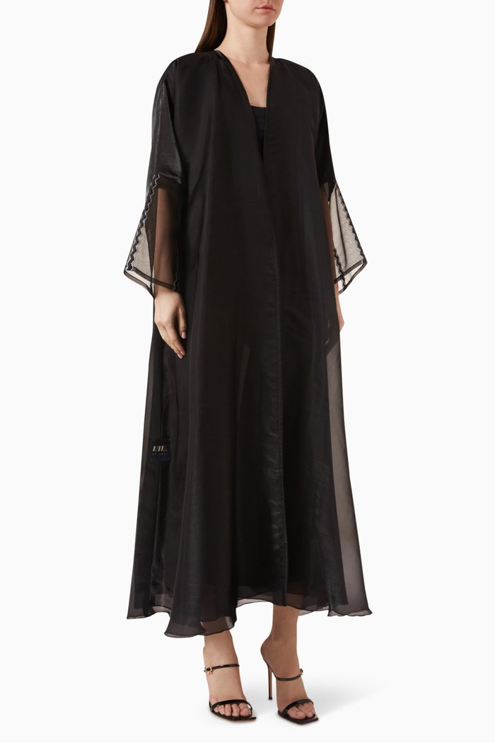 

Contrast-stitch Abaya in Organza, Black