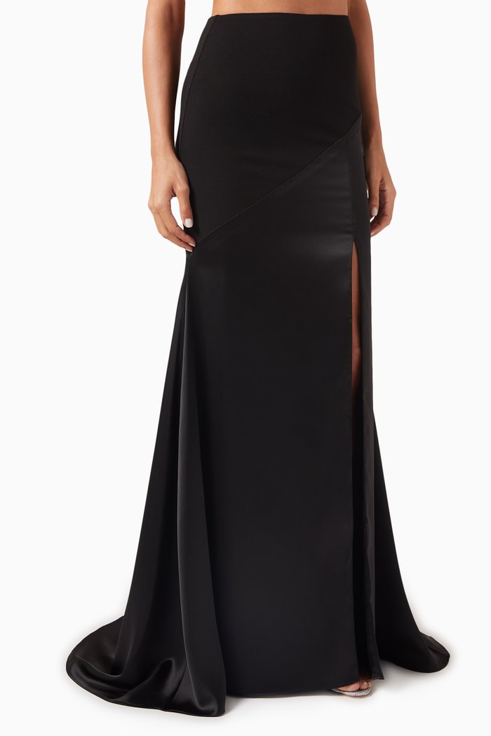 

Panelled Maxi Skirt in Satin & Crepe, Black