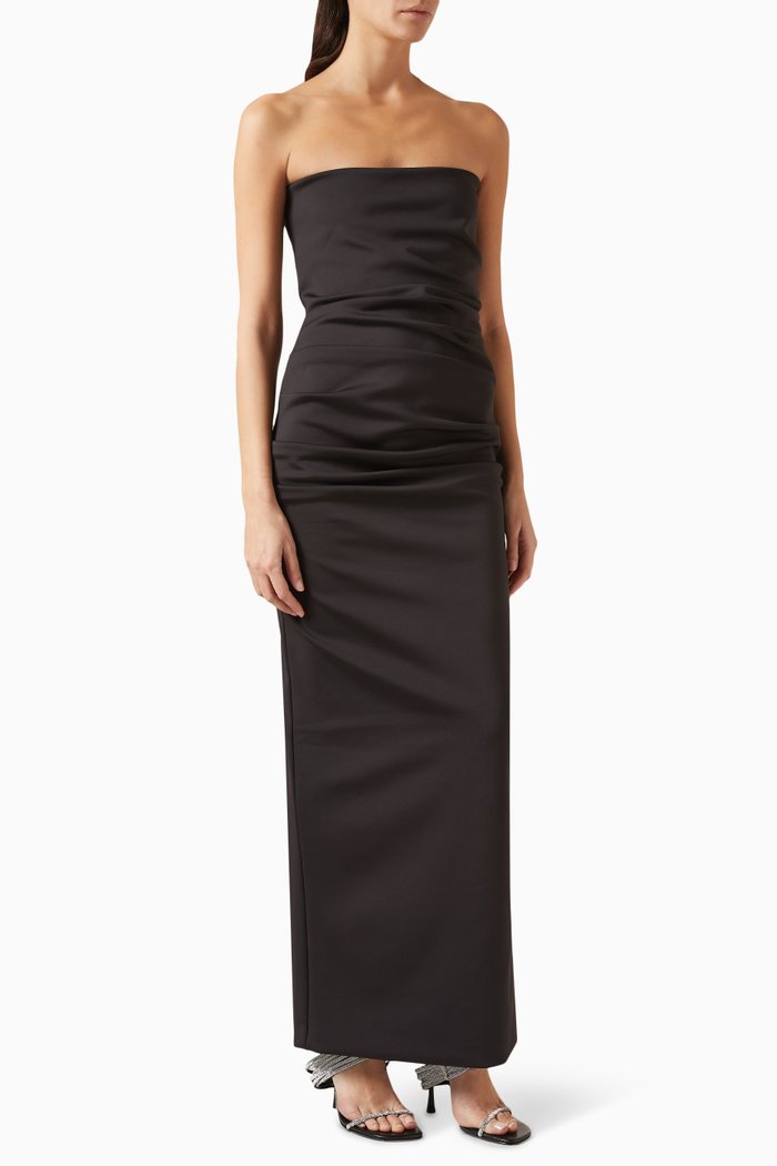 

Pleated Strapless Maxi Dress in Neoprene, Black
