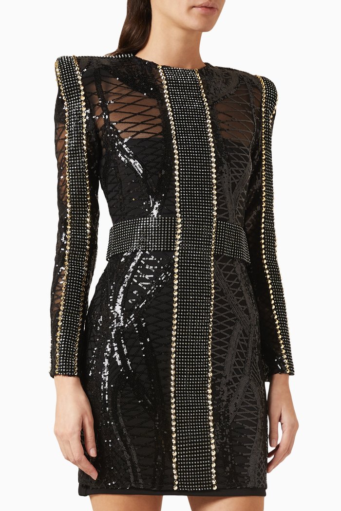 

Studded Mini Dress in Geometrical-sequins, Black