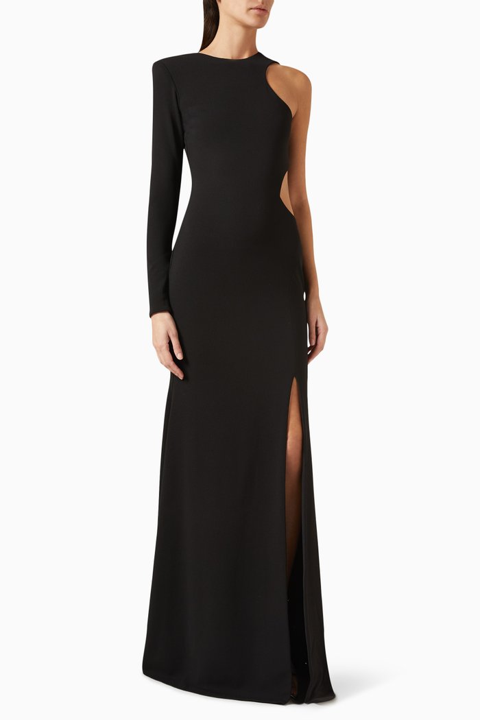 

Cut-out Asymmetrical Gown in Crepe, Black