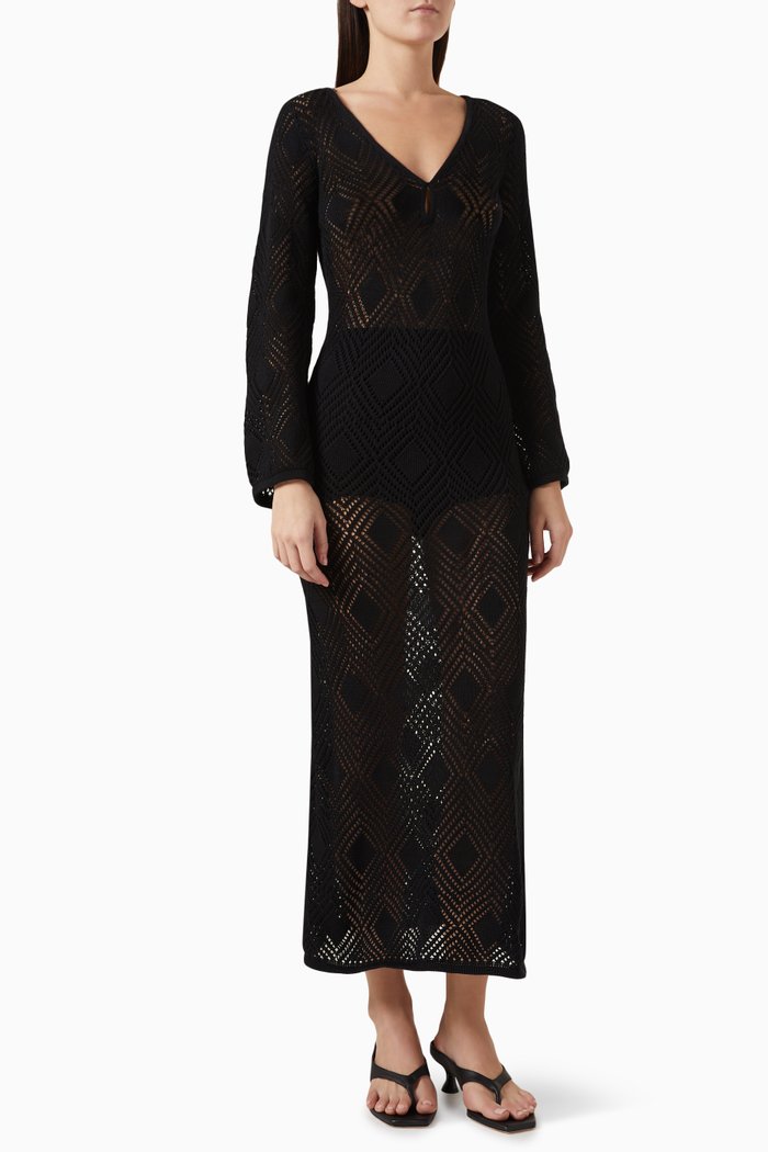 

Serena Pointelle Knit Dress, Black