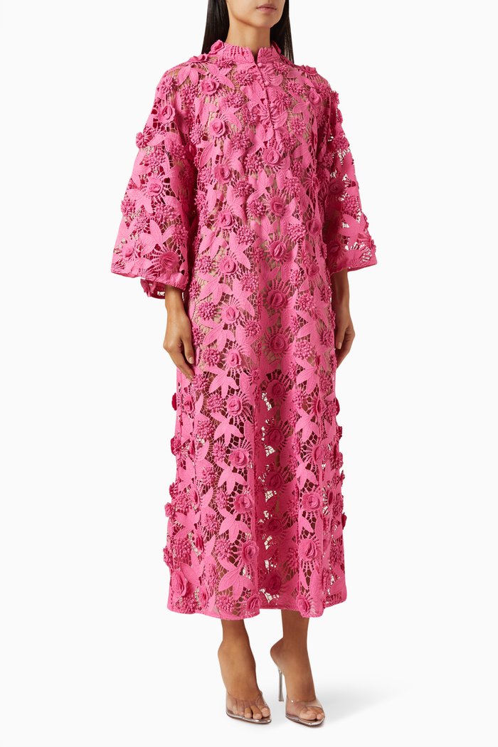 

3D Pop Maxi Kaftan in Lace, Pink