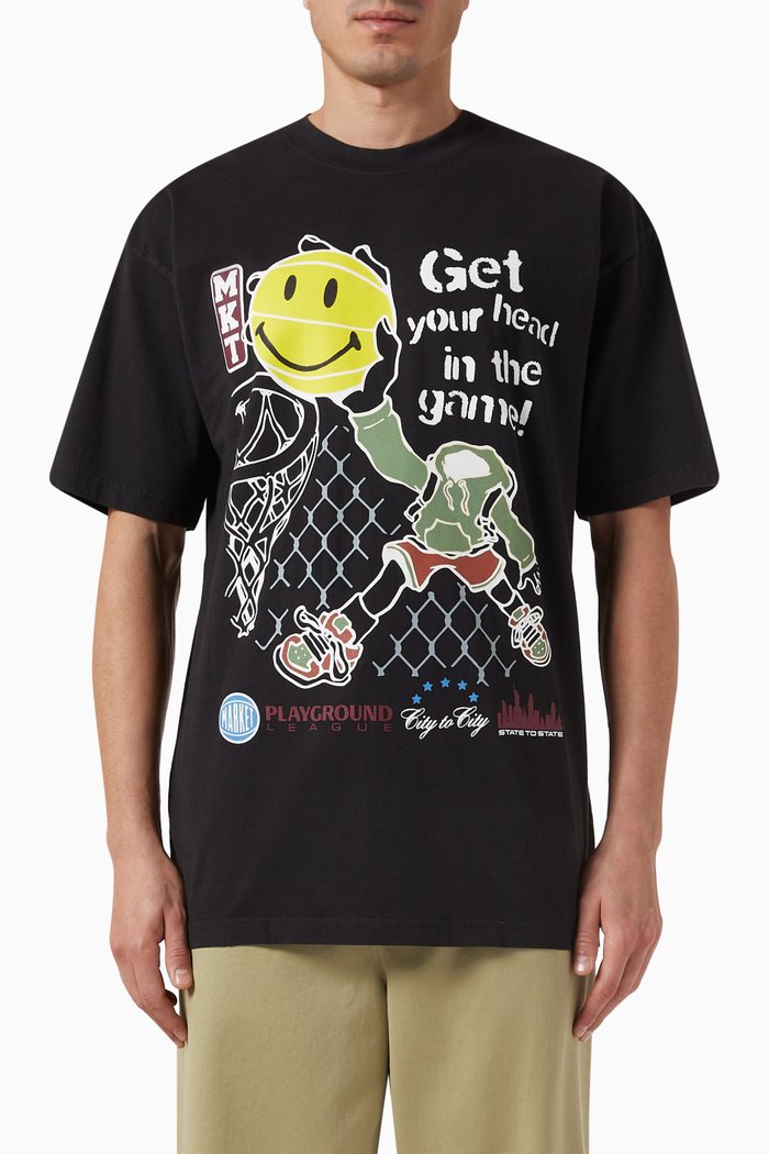 Smiley® Head in the Game T-shirt in Cotton-jersey, Black