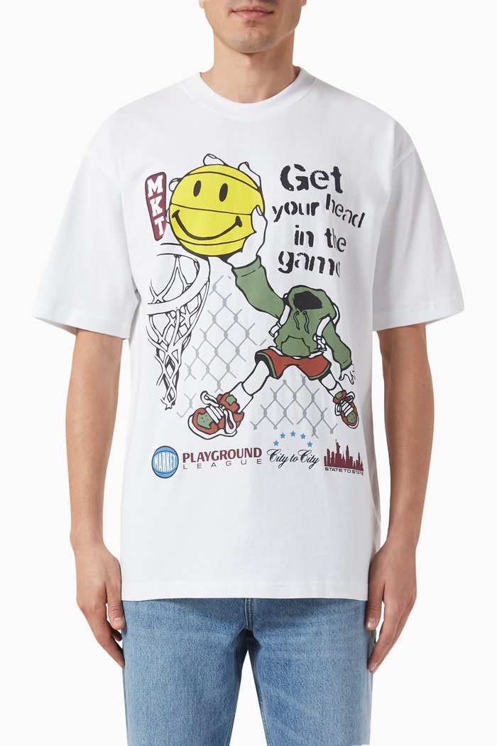 Smiley® Head in the Game T-shirt in Cotton-jersey, White