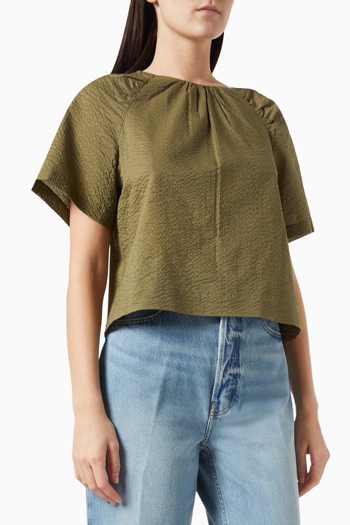 

Draped Sleeve Blouse in Cotton, Green
