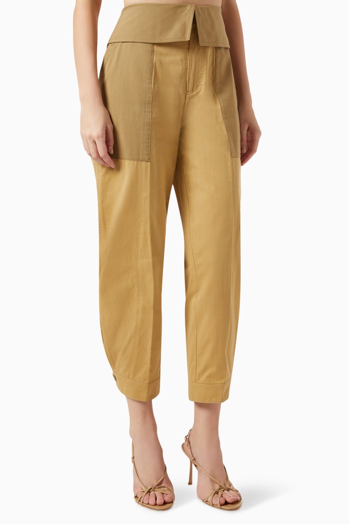 Foldover Pants in Cotton, Brown