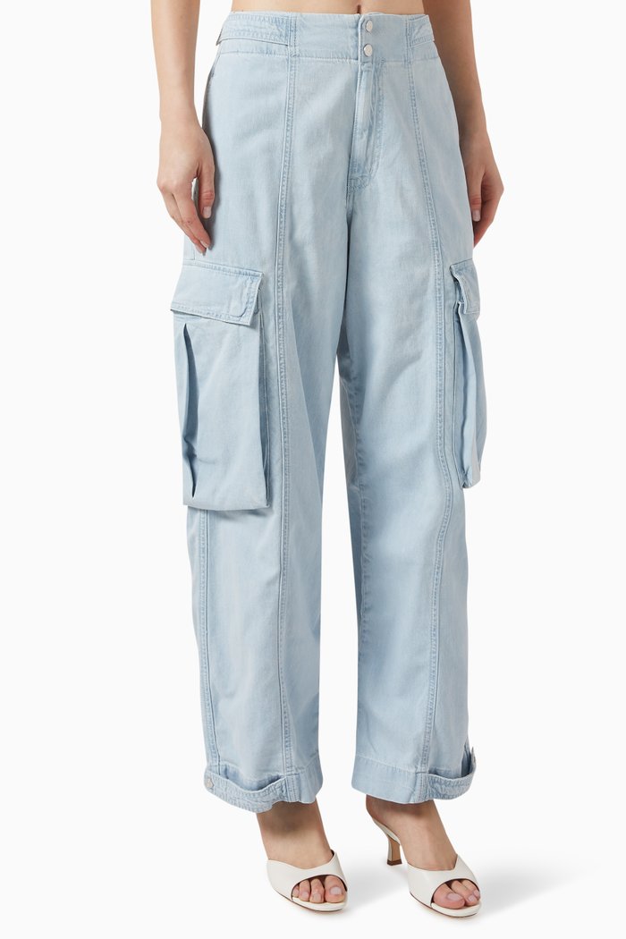 

Wide-leg Cargo Pants in Denim, Blue
