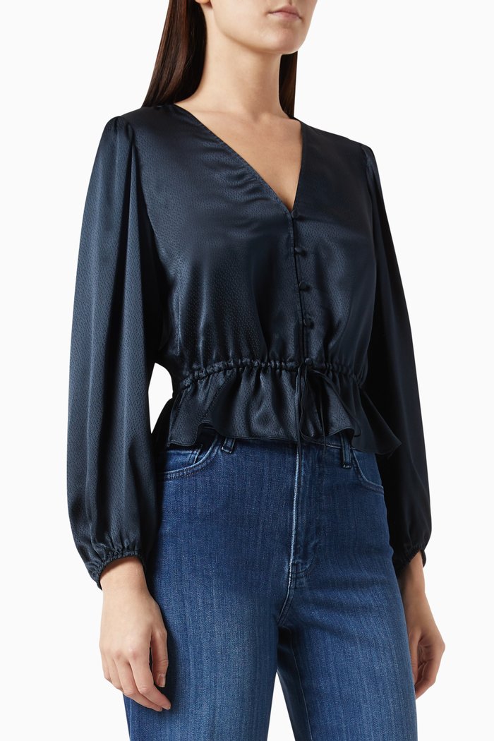 

Cinched V-Neck Blouse in Organic Cotton, Blue