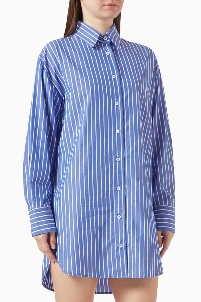 

Stripe Mini Shirt Dress in Cotton, Blue