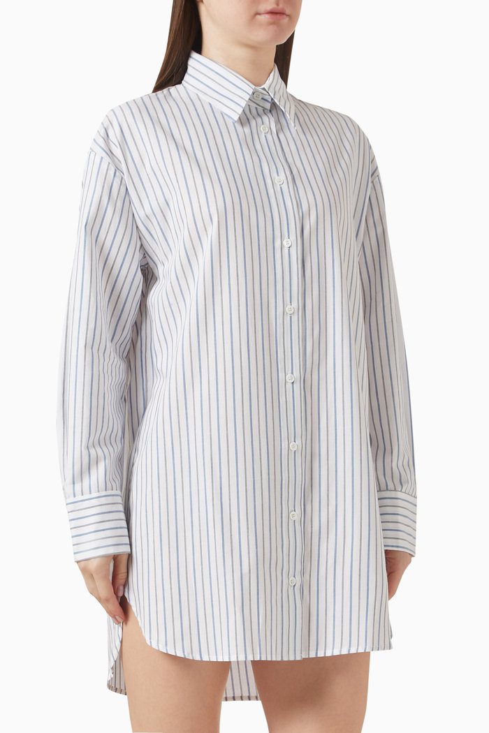 

Stripe Mini Shirt Dress in Cotton, Blue