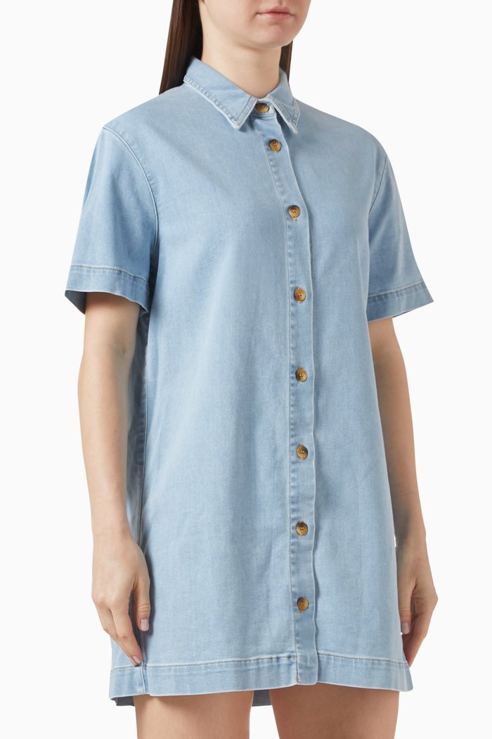 

Mini Shirt Dress in Denim, Blue